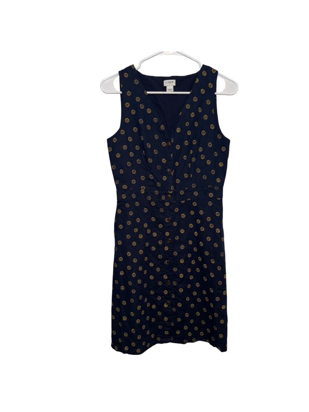 J.Crew Navy Sleeveless Button-Front Dress With Yellow Floral Print Size 2